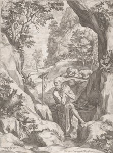 St Jerome Penitent in the Wilderness, 1573. av Cornelis Cort