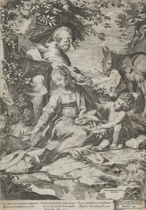 Resten på returen fra Egypt, 1575. av Cornelis Cort