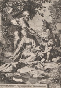 Resten på returen fra Egypt, 1575. av Cornelis Cort