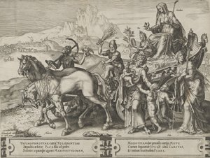 Ydmykhetens triumf, fra The Cycle of the Vicissitudes of Human Affairs, plate 7, 1564. av Cornelis Cort