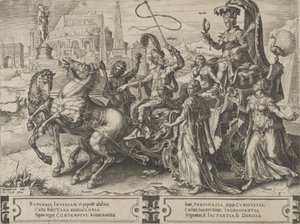 The Triumph of Pride, fra The Cycle of the Vicissitudes of Human Affairs, plate 3, 1564. av Cornelis Cort