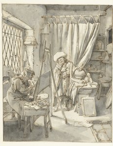 En kunstner med en modell i studioet sitt Maler med en modell i atelieret sitt