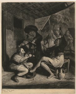 En mann tilbyr en annen tobakk av Cornelis Dusart