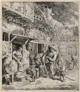 Lyraspiller med sin dansende hund av Cornelis Dusart