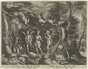 Døperen Johannes blir ledsaget av engler når han går inn i ørkenen The Life of John the Baptist (serietittel) av Cornelis Galle (I)