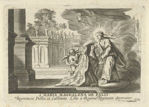 Maria gir en liljegren til St. Mary Magdalene de Pazzi av Cornelis Galle (I)