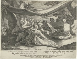 Musikkskapende selskap med mannen bak virginal av Cornelis Galle (I)