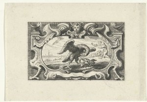Vignett med pelikan som mater ungene sine med eget blod av Cornelis Galle (II) (attributed to)