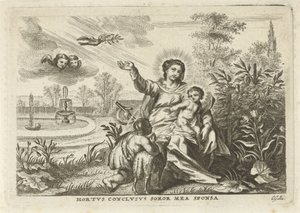 Maria møtte Kind en Johannes de Doper i de Hortus Conclusus av Cornelis Galle (II)