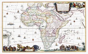 Kart over Afrika, ca. 1696 (håndfarget gravering) av Cornelis III Danckerts