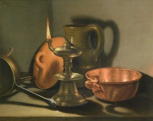 Et stilleben med en oljelampe av Cornelis Jacobsz