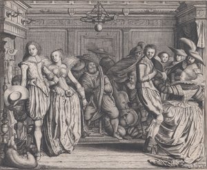 Interiør med dansepar og musikere, ca. 1620. av Cornelis Koning