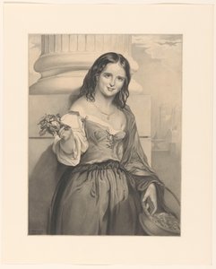 Blomsterselger, stående foran en søyle av Cornelis Kruseman