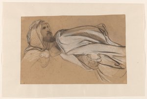 Studier for forkynnelsen av døperen Johannes i ørkenen: Menneskets hode og draperi Studie av en sittende figur av Cornelis Kruseman