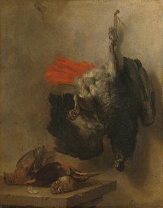 Stilleben med papegøye og sniper av Cornelis Lelienbergh