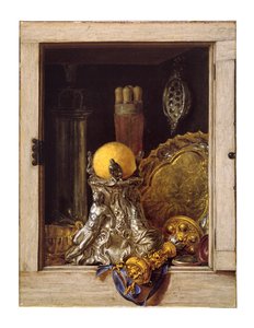 Sølvtøy i åpent skap (olje på lerret) av Cornelis Norbertus Gysbrechts