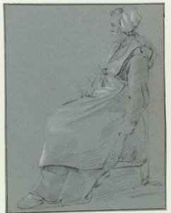 Sittende kvinne, i profil til venstre, med en liten lue og holder et glass i høyre hånd av Cornelis Pietersz. Bega (circle of)