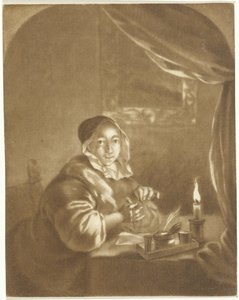 Dame ved levende lys av Cornelis Ploos van Amstel (signed by artist)