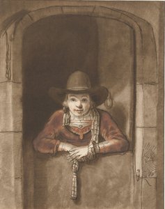 Gutt lener seg over en bunndør av Cornelis Ploos van Amstel (signed by artist)