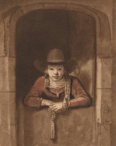 Boy Leaning over a Lower Door, 1763, publisert 1765. av Cornelis Ploos van Amstel