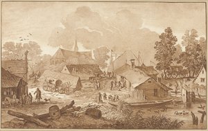 Landsbyutsikt med dam av Cornelis Ploos van Amstel