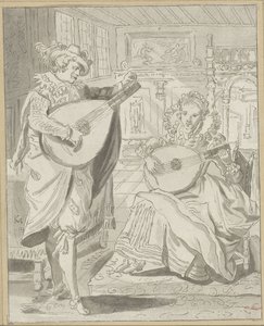 Lute som spiller herre og dame av Cornelis Ploos van Amstel