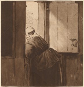 Woman Leaning over a Lower Door, 1761, publisert 1765. av Cornelis Ploos van Amstel