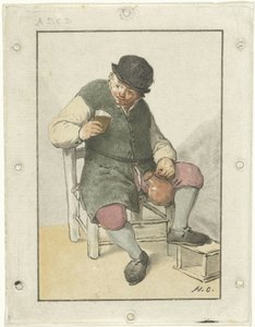 Sittende bonde med mugge av Cornelis Ploos van Amstel