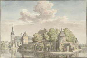 Hof van Putten og kirken Geervliet av Cornelis Pronk (possibly)