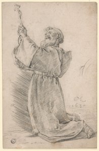 Knelende munk som holder et krusifiks av Cornelis Saftleven