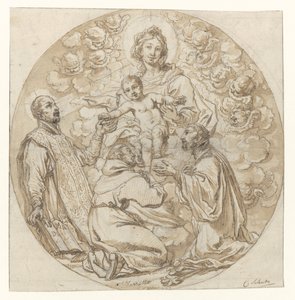 Jomfru og barn tilbedt av den hellige Ignatius av Loyola, den hellige Frans Xavier og den hellige munk