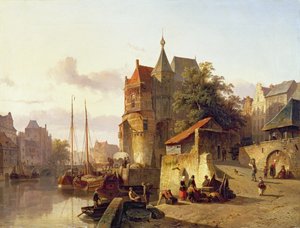Befestede bygninger ved bredden av en kanal