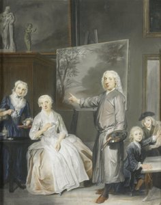 Landskapsmaleren Dirk Dalens III (1688-1753) med sin andre kone Maria Schaack (d. 1766) og barna Anna (født 1725), Willem (1737-60) og Jacobus (1741-63) av Cornelis Troost