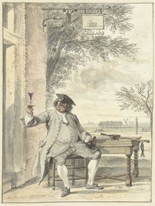 Hvilende rullator foran gjestgiveriet De Mosse Knip av Cornelis Troost