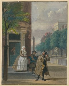 Scene fra en komedie («Den avslørte hyklerske dyd» av Lingelbach) av Cornelis Troost