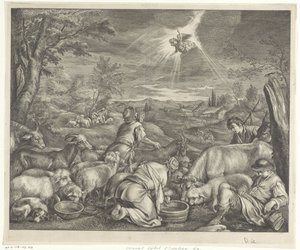 Abraham drar til Sikem / Bebudelse til hyrdene av Cornelis Visscher (II)