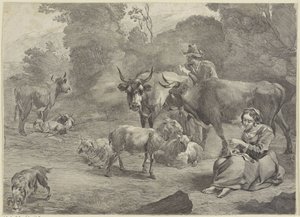 Landskap med en hyrde og en sy hyrde av Cornelis Visscher (II)
