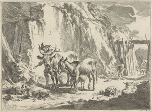 Landskap med en kvinne som mater barnet sitt Landskap (serietittel) av Cornelis Visscher (II)