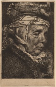 Hodet til en gammel kvinne (Visschers mor) av Cornelis Visscher