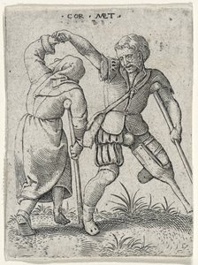 En mann med et treben som snur en halt kvinne under armen, 1572 (gravering på lagt papir)
