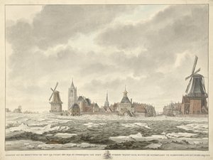 Utsikt over okkupasjonen av isen utenfor Waterpoort i Gorinchem, 20. februar 1799 av Cornelis de Jonker