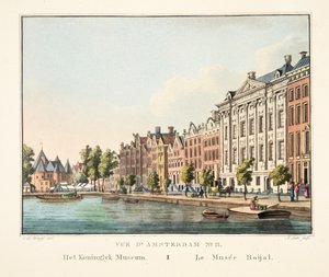 Vue d'Amsterdam No.11. Det kongelige museum. Le Musée Roijal, 1825 (håndfarget gravering)
