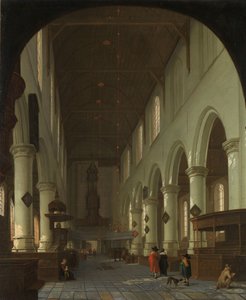 Interiør av Oude Kerk i Delft fra koret mot portalen av Cornelis de Man (attributed to)