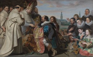 Tilbakeleveringen av kirkens skatter til Saint Norbert etter nederlaget til kjetteren Tankelin, med et portrett av Snoeck-familien