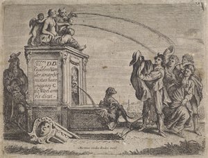 Gruppe mennesker ved fontenen Sjangerscener (serietittel)