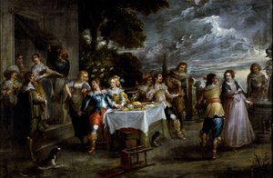 Historien om den fortapte sønnen: forsvinning. Maleri av Cornelis De Wael (1592-1667), rundt 1630-1639. flamsk kunst. Olje på lerret. Mål: 57x86cm. Gener, Privee Collection.