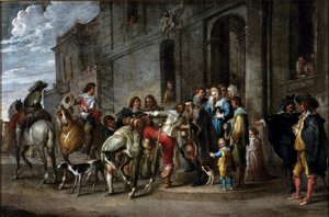 Bibelens lignelse: "" Den fortapte sønns bortgang"" Maleri av Cornelis De Wael (1592-1667) (ec.flam.) 1630-1639 Dim. 57x86 cm Gener, privat samling