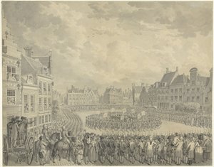 Banning i kommissærstyret av skytteroffiserene på Neude i Utrecht, 1786 av Cornelis van Cuylenburgh (II) (signed by artist)