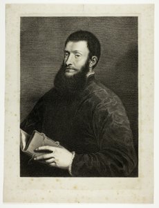 Portrett av poeten Pietro Aretino, fra Cabinet Reynst; Variarum imaginum a celeberrimis artificibus pictarum Caelaturae (Cabinet Reynst: Graveringer av forskjellige bilder malt av kjente kunstnere) av Cornelis van Dalen II
