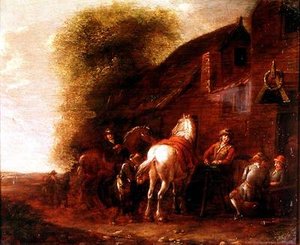 Ryttere utenfor en landsbykro av Cornelis van Essen
